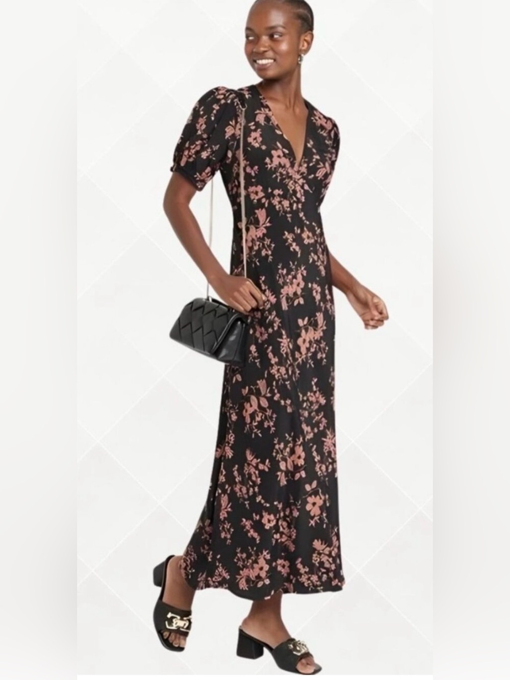 a new day Black Floral Crepe Midi Dress